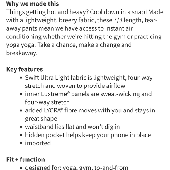 Lululemon s8 rare mint condition tearaway pant luxtreme light boyfriend - Picture 4 of 12